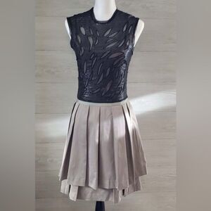 TS Three Seasons Striking Black and Taupe Sleeveless Sequin Pleated Bottom Dress